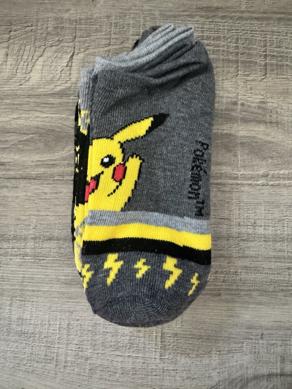 Pokémon Pikachu No Show Socks 6 Pair Pack Gray Yellow Kids Shoe Size 9-2½ NW